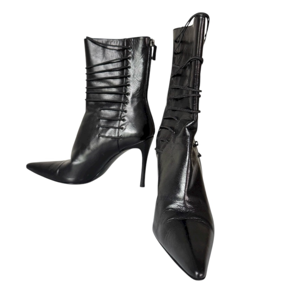 Gucci Vintage Black Pointed-Toe Leather Mid-Calf Boots Size 38½